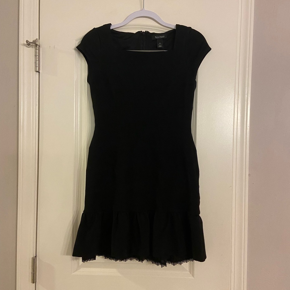 WHITE House Black Market Black Bodycon Mini Dress Women Size 2 Ruffle
